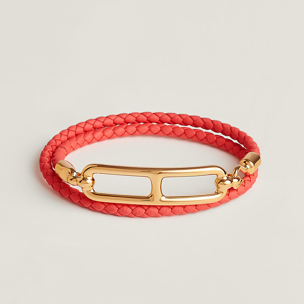 レザーブレスレット 《ルリ》 ドゥブルトゥール - ピンク | Hermès